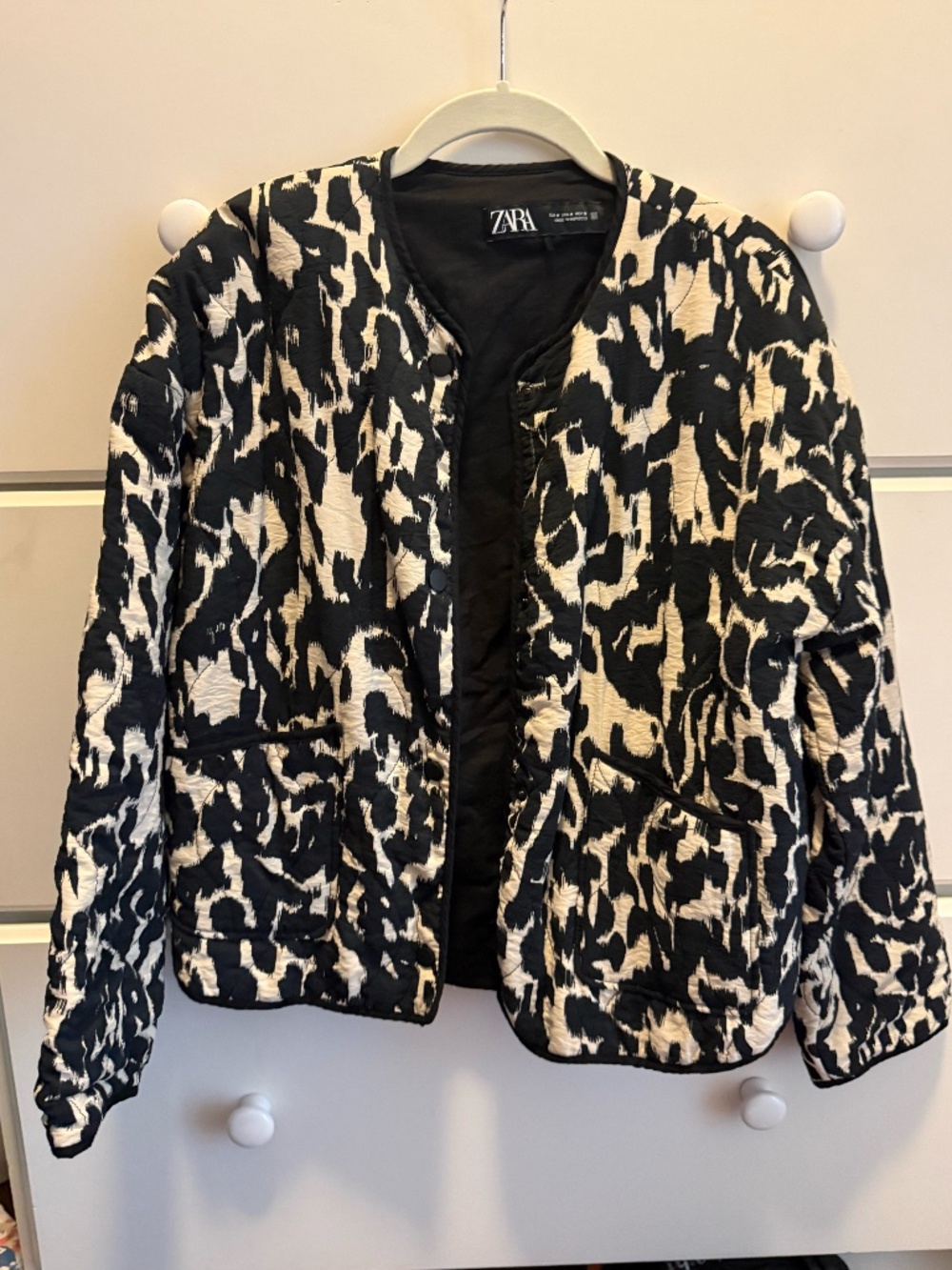 Zara Quilted Animal Print Jacket XS Black Cream